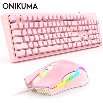 Combo Gamer ONIKUMA: Teclado y Mouse Rosado