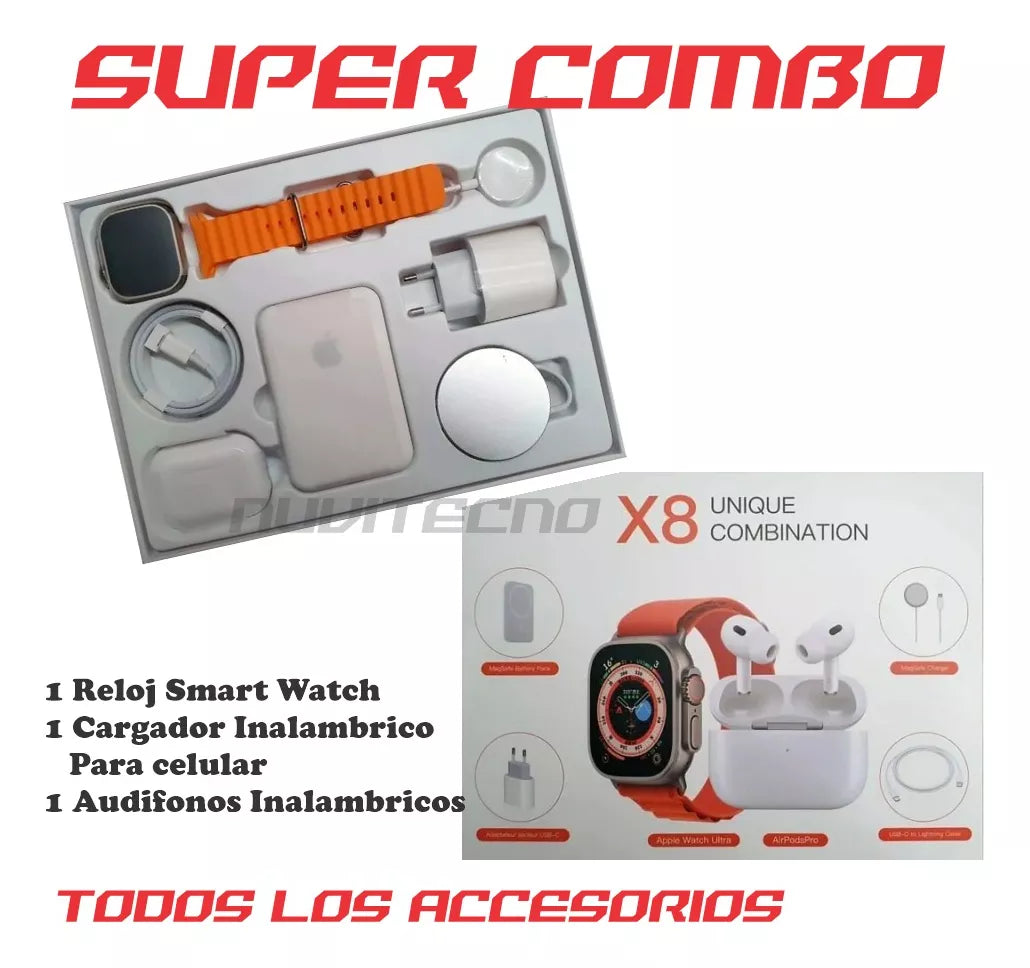 Combo Reloj X8 Ultra + Audífonos In Ear + Power Bank