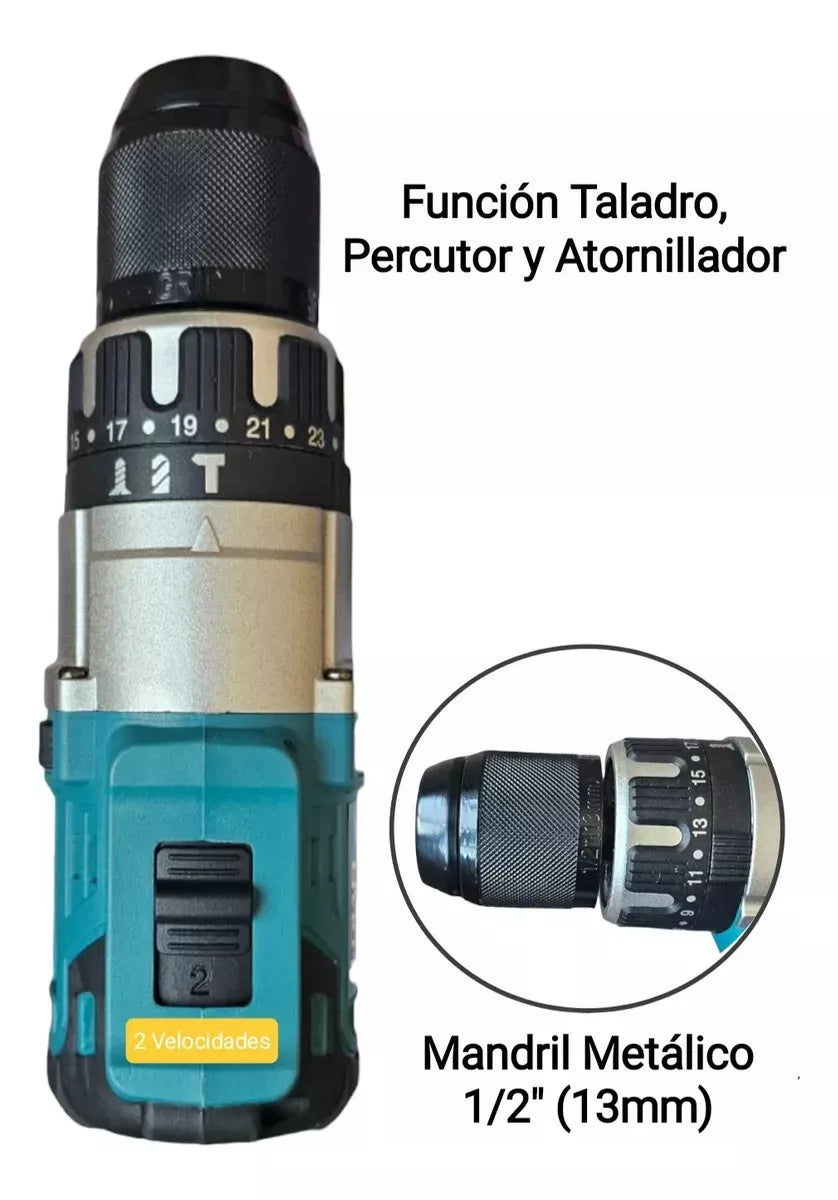 Taladro Inalámbrico Makita 36V con Percutor y Kit de herramientas